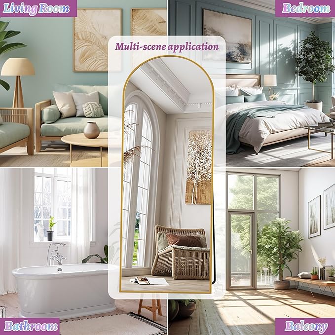 Full Length Mirror, 57"x19" Arched Floor Mirror Freestanding, Floor Standing Full Body Mirror with Stand for Bedroom, Hanging Mounted for Living Room Cloakroom, Gold