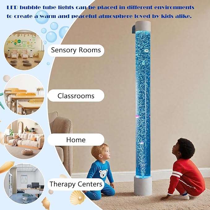 Bubble Tube Floor Lamp – Works with Various Controllers, Color-Changing Aquarium Mood Light for Visual Stimulation & Relaxation in Home, Sensory Rooms & Therapy Clinics (6FT Bubble Lamp)