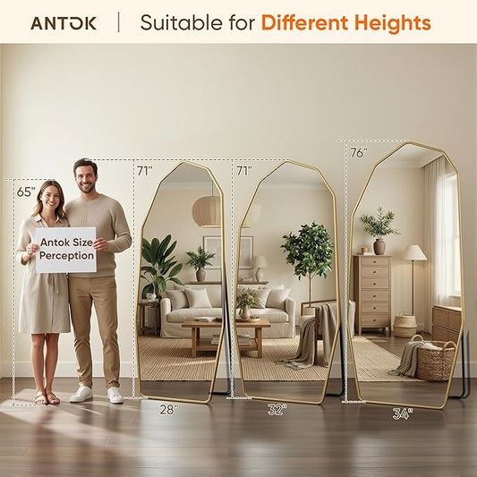 Antok Full Length Mirror, 71"x32" Floor Mirror, Free Standing Wall Mounted or Leaning Full Body Mirror with Aluminum Alloy Frame, Diamond Irregular for Bedroom Entryway Cloakroom, Gold