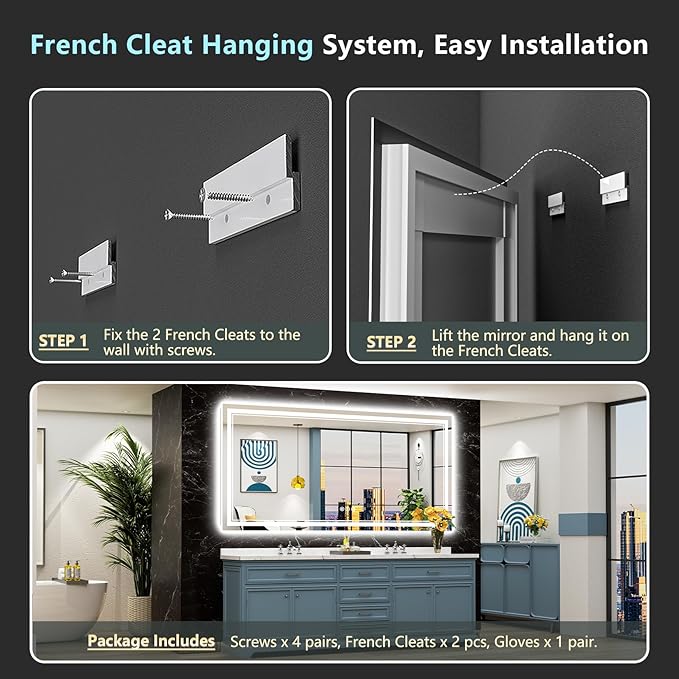84x40 LED Bathroom Mirror with Lights, Backlit and Front Lit Anti-Fog Lighted Vanity Mirrors for Bathroom Wall, Dimmable, 3-Color Light, Memory, Shatter-Proof, HD Tempered Glass, CRIļ¼90