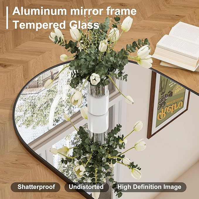 Rowjut Arched Wall Mirror 38"x24"Window Mirrors Decorative Wall & Iron Framed Bathroom Mirror, Arched Top Wall Mirror for Entryway. Living Room, Bedroom, Fireplace .(Black
