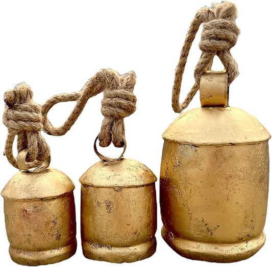 Set of 3 Giant Harmony Decorative Bells Vintage Rustic Home Decor Handmade Christmas Large Bells 8" 6" 4" (6" 4" 3")