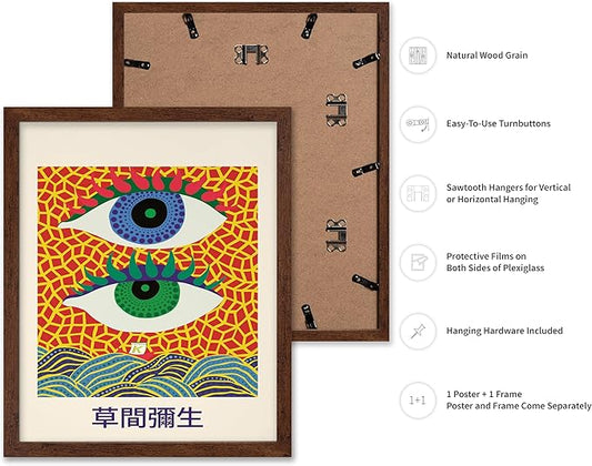 Poster Master Vintage Poster - Retro Pop Art Print - Gift for Artist, Friend - Two Eyes, Japanese, Dots, Modern, Abstract - Wall Decor for Living Room, Office, 8x10 Brown Framed