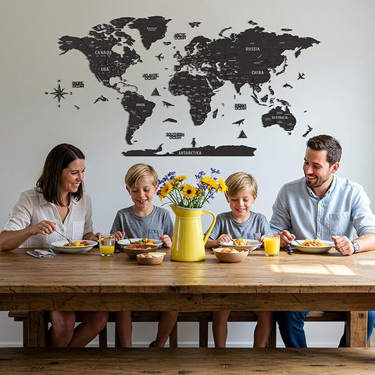 Colorfull Worlds, Multilayer 3D Wooden World Map, Travel Map States and Capitals, Wall Decor For New House, Gift For Travelers, Office Decor, Educational Activity for Children (M, Tuana)