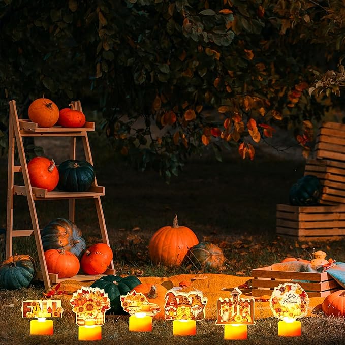 Tuanse 6 Pcs Hello Autumn Tea Lights Candles Fall Table Centerpieces for Dinner Fall LED Flameless Tealight Candles Thanksgiving Table Centerpieces for Home Office Kitchen Indoor Party Decor