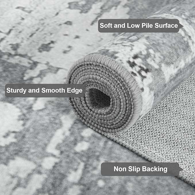 HOMORE 2x6 Runner Rug for Kitchen Hallways Runners Rugs,Grey Area Rug Non Slip Washable Rugs for Entrway Soft Abstract Carpet for Entrance Bedroom Living Room Bathroom Dorm