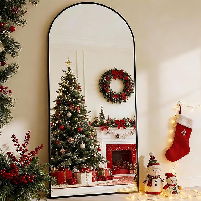 BEAUTYPEAK 65"x24" Full Length Mirror, Arch Full Body Floor Mirror, Wall Mirrors Hanging or Leaning Arched-Top with Stand for Bedroom, Dressing Room, Black