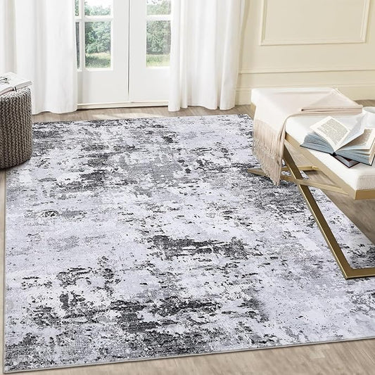 ROYHOME Modern Abstract Area Rug 3x5 Non Slip Non Shedding Rug Low Pile Stain Resistant for Bedroom Living Room,Grey