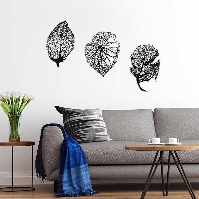 Slickss Metal Leaf Wall Decor, 3 Piece Wall Art with Fall Leaves Design - Fall Wall Decor for Living Room, Bedroom, Hallway, 3D Shadow Effect Set