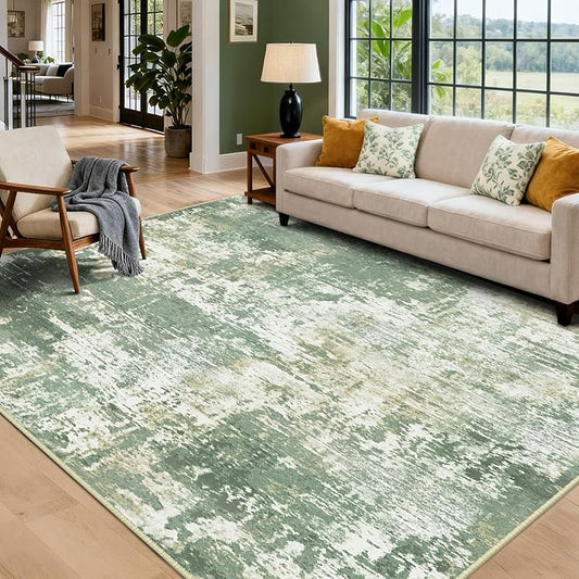 RELEANY Washable Area Rugs 6'x9' Non-Slip Modern Abstract Soft for Living Room Entryway Bedroom Nursery, Print Pattern, Light Green/Yellow