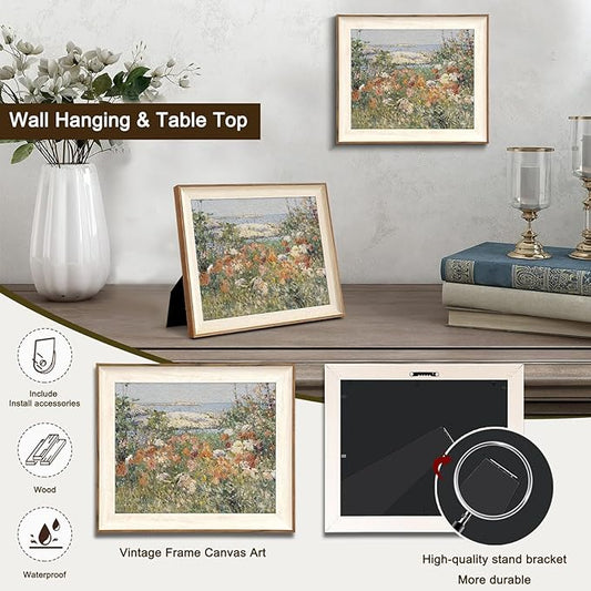 Framed Canvas Wall Art for Bedroom Decor, Vintage Wall Art Wildflowers Seascape Landscape Oil Painting Bathroom Wall Decor, French Country Vintage Art Prints for Wall Decor, Vintage Home Decor for Living Room Bedroom Kitchen - 10x12 inches