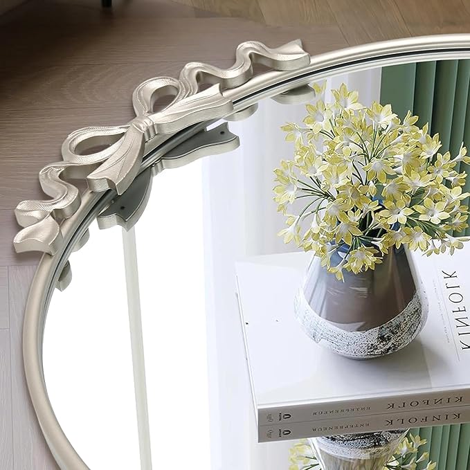 Besdomus Antique Arch Large Mirror: 32"x24" Champagne Silver Bow Antique Wall Mounted Mirror - Baroque Traditional Ornate for Living Room/Fireplace/Bathroom- Home Decor for Homemakers