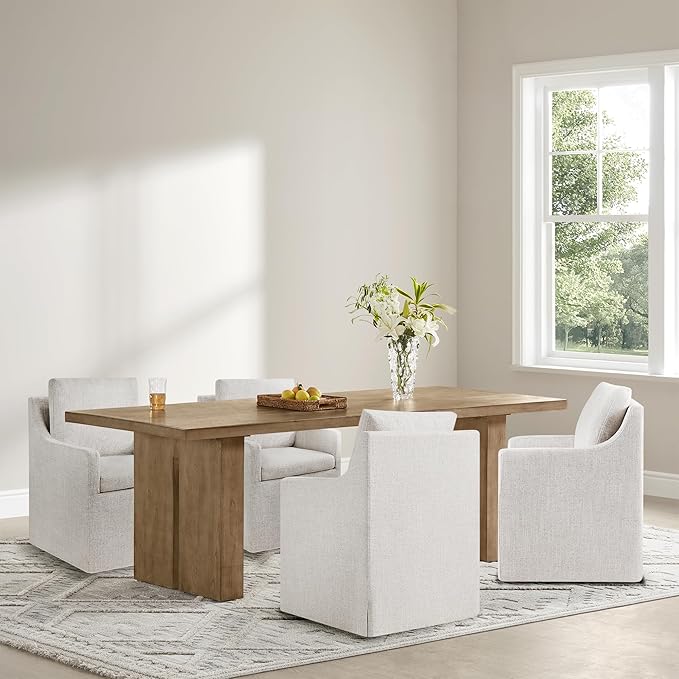 KISLOT Upholstered Dining Chairs Set of 4, Modern Dining Room Chairs with Casters & Washable Cover, Rolling Accent Chair with Hidden Storage for Kitchen, Farmhouse, Living Room, Linen Fabric, 4 Box