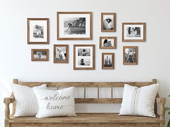 Kate and Laurel Bordeaux Gallery Wall Frame Kit, Set of 10 with Assorted Size Frames in Natural Rustic Finish