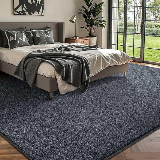 FinRèc 7x10 Washable Area Rugs for Bedroom Living Room, Low Pile Thin Rug Solid Color, Non-Slip Carpet Indoor for Home Decor (Grey)