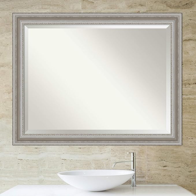 Amanti Art Silver Bathroom Mirror for Over Sink, 36x46 Parlor Silver Rectangle Vanity Mirror, X-Large Traditional Frame, Hangs Horizonally and Vertically, Bathroom Wall Decor, Beveled Edge