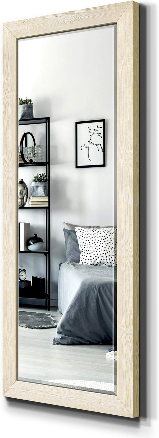 Renditions Gallery Large Standing Vanity Mirror White Wood Frame Full Floor Length Decorative Wall Mounted Apartment Aesthetic Mirror for Living Room Bedroom Bathroom - 61"x25" LT07
