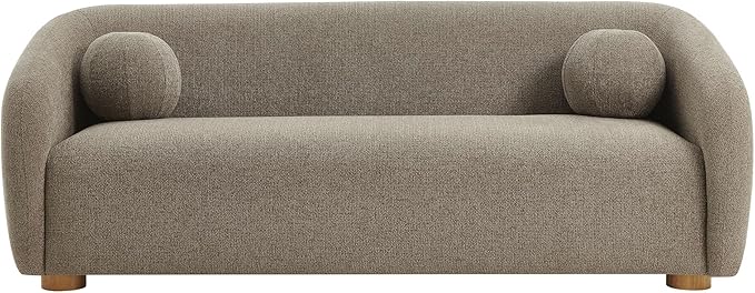 Modway Holland 85 Inch Minimalist Curved Back Sofa in Taupe – Chenille Fabric Sofa with Ball Throw Pillows and Wood Feet – Modern 3-Seater Couch for Living Room