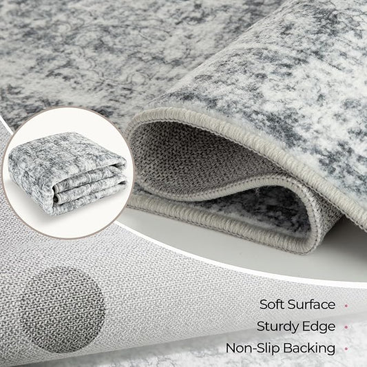 CAPALOCA Machine Washable Rugs Nursery Rug 2x6 Cute Girl Non Slip Low Pile Water Repellent Soft Print Pattern for Bedroom Indoor Decor Kids Playroom Grey