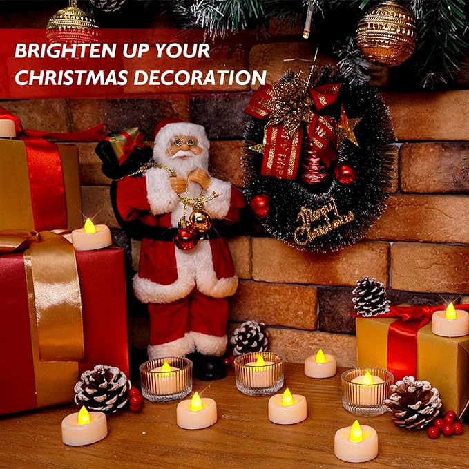Merrynights Flameless Candles, 100-Pack Tea Lights Candles Battery Operated Bulk, Flameless Tealight Candles, LED Tea Lights for Christmas Halloween Wedding Fall Decor, 1.5'' D X 1.25'' H, Warm Yellow
