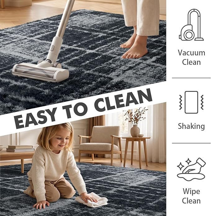 6x9 Ft Large Shag Rugs for Living Room Decor, Tie-Dyed Ultra Soft Fluffy Furry Area Rugs for Bedroom Indoor Floor, Aesthetic Carpet for Kids Home (Grey)