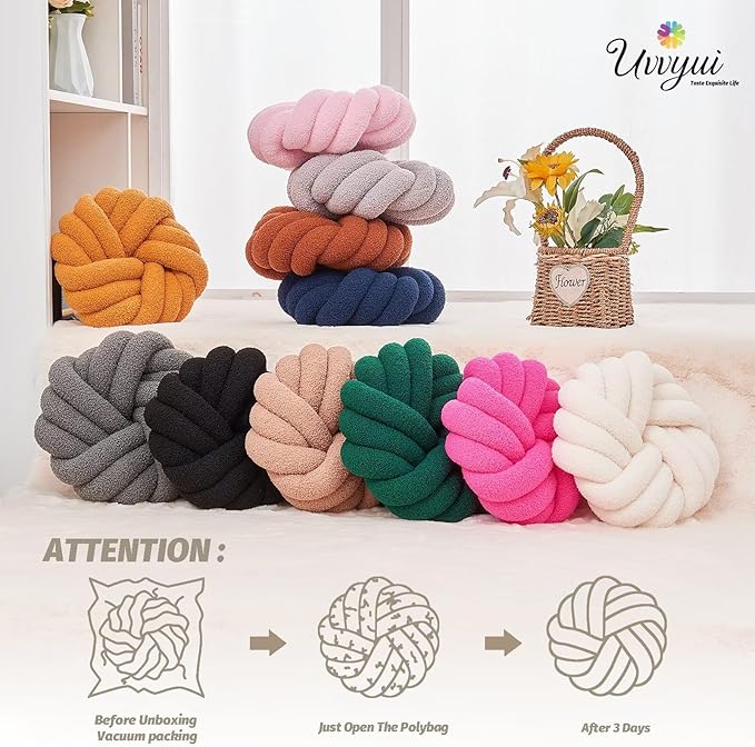 Uvvyui Knot Pillows, 14 Inch Decorative Throw Pillows Round Pillows Cushion, Soft Handmade Knotted Ball Pillow Plush Cushion Home Decor for Bed Couch Living Room (Dusty Pink, 14 Inch)