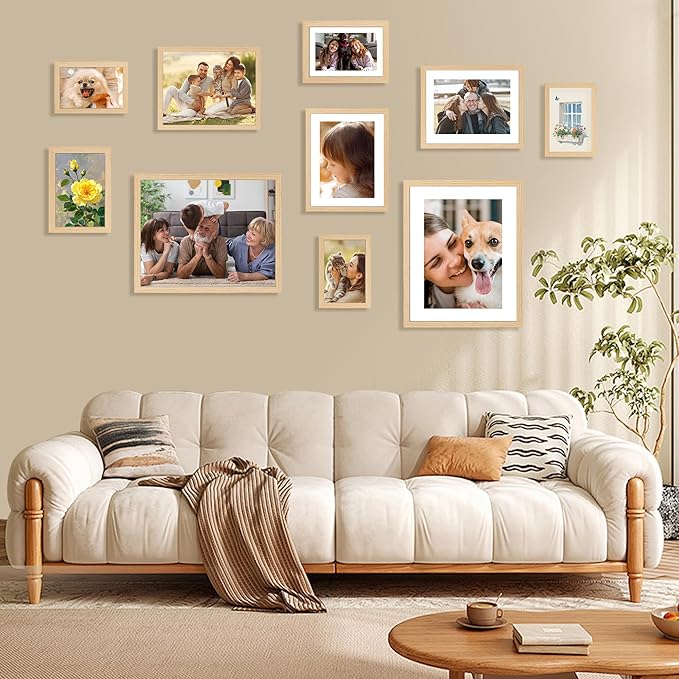 FIXSMITH 11x14 Picture Frame 2 Pack, Photo Frame with HD Plexiglass, Display Pictures 8x10 with Mat or 11x14 Without Mat, Natural Picture Frames Collage Wall Decor, Gallary Wall Frame