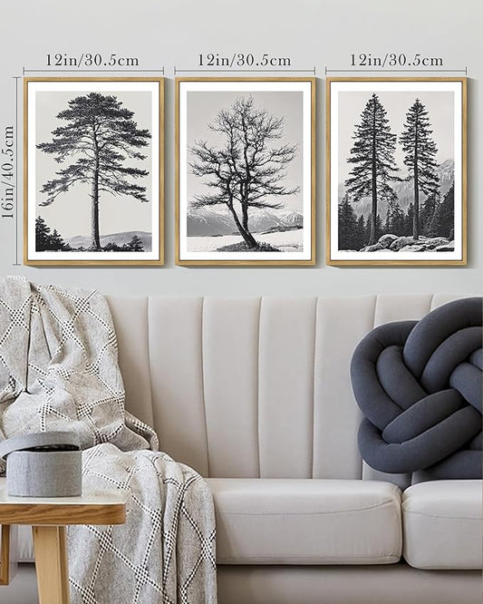 Drsoum Vintage Black Gray Tree Wall Art Framed Antique Retro Forest Prints Modern Rustic Artwork Bedroom Farmhouse Ready to Hang 12x16in Natural Framed