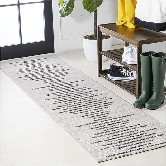 JONATHAN Y Stripe Geometric Indoor Outdoor Runner Rug 2X10 Blue/Ivory, Zolak Berber for Backyard, Patio, Porch, Easy-Cleaning, High Traffic, Pet-Friendly, Non-Shedding (SMB124C-210)