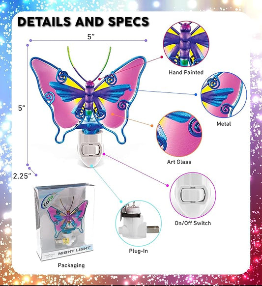 Puzzled Glass Art Night Light, Plug in Decorative Socket Lamp, Manual On & Off Portable Light for Stairway, Bedroom, Bathroom, Nursery, Home Accessory & Kitchen Decor - Butterfly