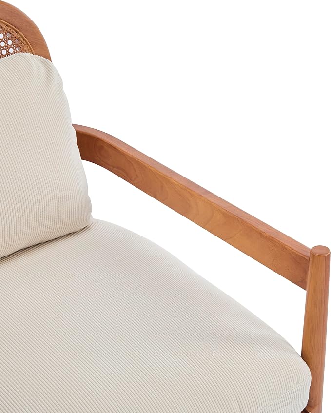 Christopher Knight Home Nadine Accent Chairs Set of 2, Wooden Club Chair, Rattan Open Back Armchair, Accent Reading Sofa Chair with Cushions, Club Chairs Set of 2 for Living Room Bedroom, Beige+Teak