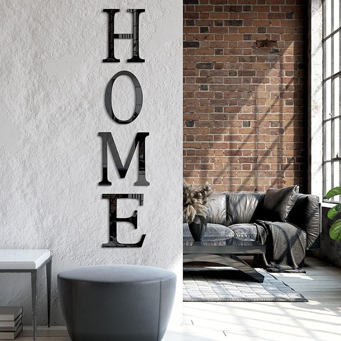 Zonon 3D Home Wall Decor Letter Sign Acrylic Mirror Wall Decor Stickers Family Farmhouse Decals for Home Room Bedroom Mirror Decoration 47x 11.8 Inch(Black)