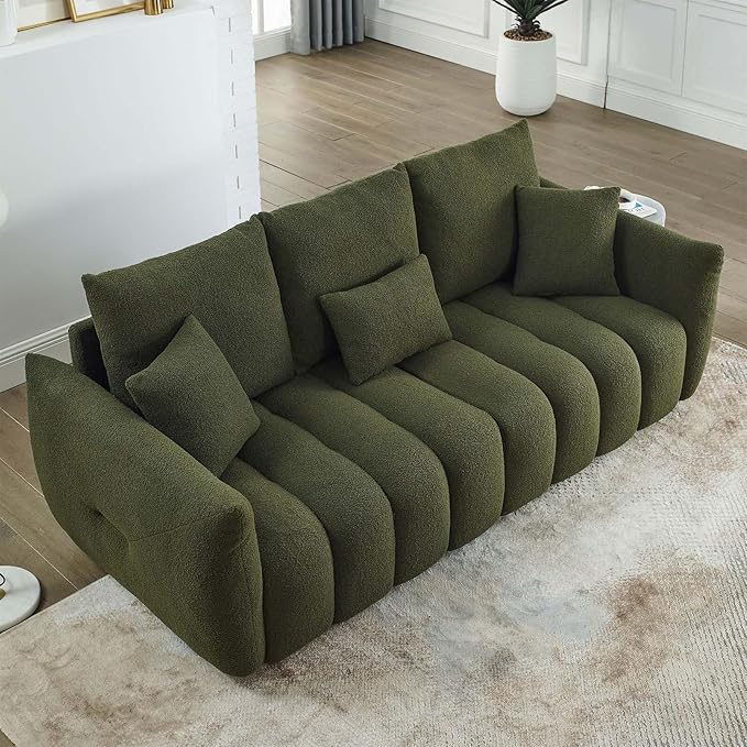 Antetek 78" Modern Sofa Couch, Comfy Deep Seat Teddy Cloud Sofa, Upholstered 3-Seater Boucle Couch, Oversized Loveseat for Living Room, Bedroom, Office, Apartment, Green
