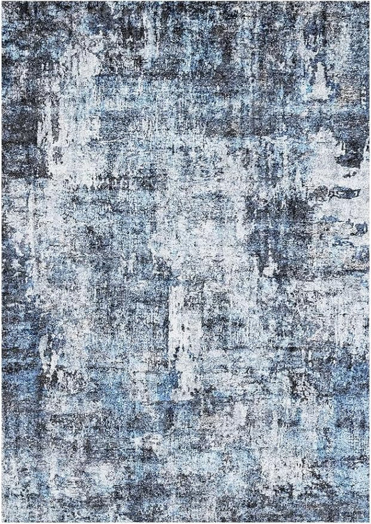 Rug Runners for Hallways Non Slip– Washable Long Kitchen Runner, Low-Pile Thin Modern Abstract Floor Rug for Indoor Entryway, Bedroom, Living Room (Navy Blue)