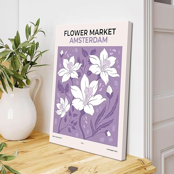 Van Gogh Canvas Wall Art Set of 3, Purple Lavender Flower Market Wall Decor Paintings, Picasso Butterfly Aesthetic Posters Prints Room Decor for Teen Girls Dorm Bedroom Bathroom 12x16In Framed
