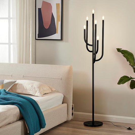 Wellmet Black Floor Lamp for Living Room, Modern Floor Lamps for Bedroom, 63.3Inch Tall Unique Metal Floor Lamp for Corner Decorative