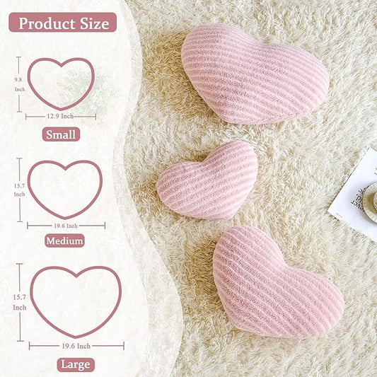XVTRU Dusty Pink Heart Pillows, 12.9" Cute Heart Decorative Pillow, Stripe Heart Shaped Plush Throw Pillows for Bed