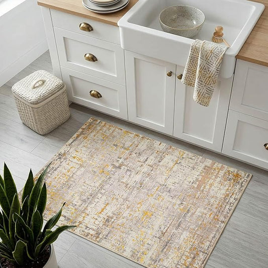 Rugxara 2x3 Entryway Rug,Door Mat Indoor Entrance, Washable Non Slip Kitchen Bathroom Rugs, Ultra-Thin Throw Small Rug for Front Door, Gold Beige