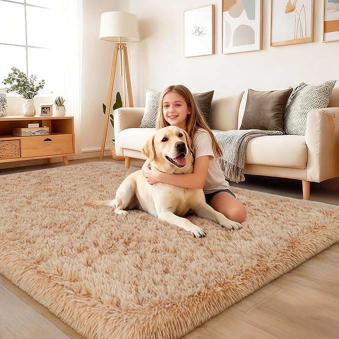 Rug for Living Room Bedroom, 5x7 Area Rugs for Living Room, Ultra Soft Modern Shaggy Carpets Fuzzy Rug for Boys Girls Dorm Nursery Home Decor Aesthetic, Upgrade Non-Slip Durable, Beige