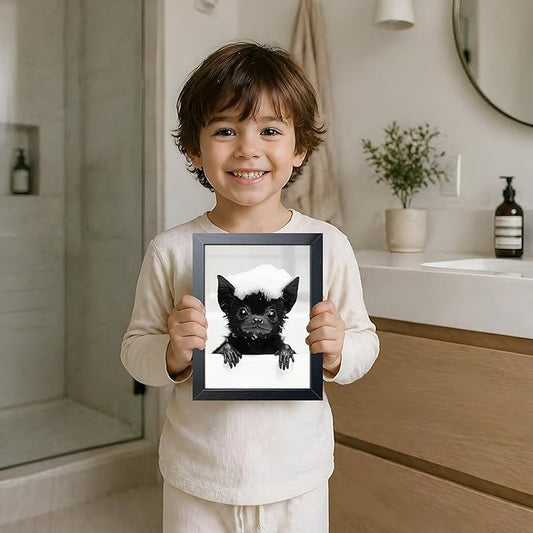 Funny Bat Bathroom Wall Art, Black and White Cute Animal Canvas Print Poster, Gothic Farmhouse Bat Wall Decor Painting, Humorous Halloween Restroom Picture Home Decoration 8x10 Inch Framed