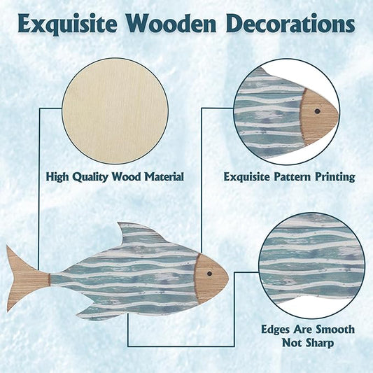 ACOSIY 3-Piece Wooden Fish Coastal Decor Set, Beach Themed Wall Art, Vintage Lake House Decor, Nautical Ocean Fish Wall Art for Home, Bathroom, Living Room