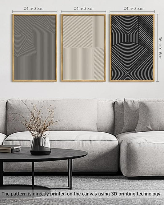 Drsoum Minimalist Abstract Wall Art Framed Modern Boho Neutral Line Wall Decor Mid Century Geometric Artwork Bedroom Living Room 24x36in Natural Framed
