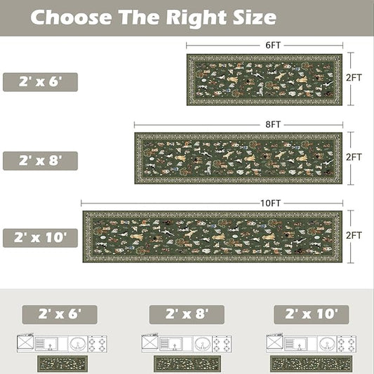 Runner Rug for Hallways Kitchen Rug 2x6, Non Slip Washable Dogs Rugs with Rubber Backing Soft Floral Dog Carpet Runner for Hallways, Kitchen, Laundry, Bedroom, Bathroom, Dark Green