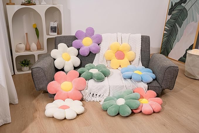 Daisy Flower Pillow, Decorative Pillows, Pink Flower Shaped Throw Pillow Cushion for Sofa, Bed, Home Decor (1, Pink, 15.35In)