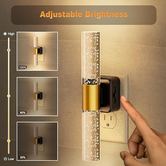 JandCase Night Lights Plug into Wall, 180° Rotating 2 Pack 3000K Soft Light LED NightLights, 0-100LM Adjustable Brightness, Plug in Night Light with Auto Light Sensor,for Bathroom,Hallway,Bedroom