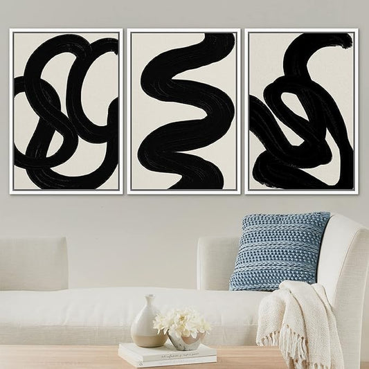 SIGNLEADER Framed Canvas Print Wall Art Set Duotone Minimal Dark Brush Stroke Landscape Abstract Shapes Illustrations Boho Decorative for Living Room, Bedroom, Office - 24"x36"x3 WHITE