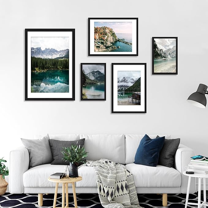 iRahmen 18x24 Picture Frame Set of 2 with Plexiglass, Black Poster Frame Display 16x20 Picture with Mat or 18 x 24 Without Mat, Wood Photo Frame for Gallery Wall Mounting Horizontal and Vertical