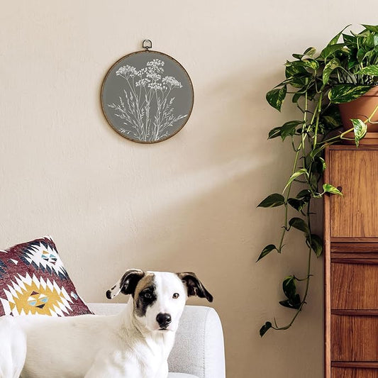 TLESKE Boho Sage Green Vintage Botanical Round Wall Art Decor Framed 10x10, Wildflower Floral Canvas Wall Art Prints Artwork, Rustic Wall Hanging Room Door Decor Decorations for Living Room Bedroom