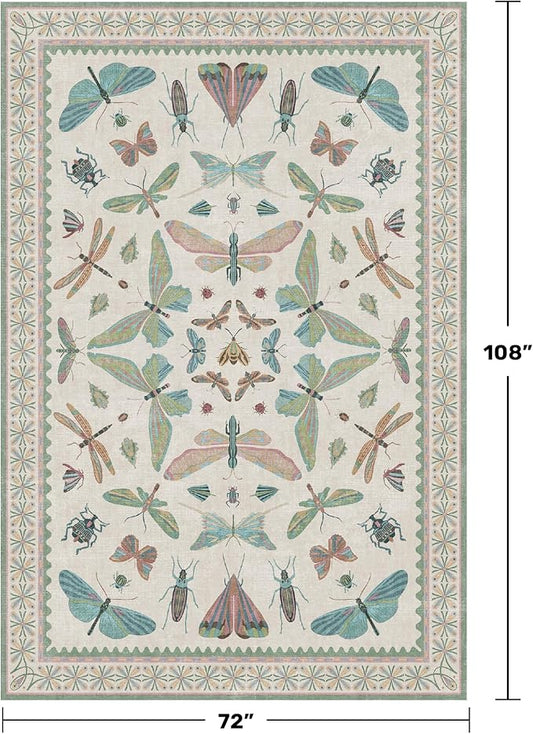 Hazo Haus Sage Green Rugs for Bedroom Under Bed - 6x9 Area Rug for Living Room, Dining Room, Kids Playroom, Fun Insect Cute Décor,Ultra Soft Non Slip Stain Resistant