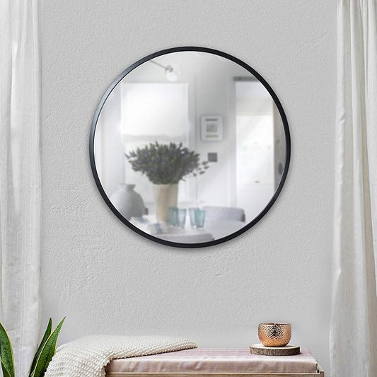 HBCY Creations Round Mirror, Black 20 inch Wall Mirror for Entryway, Bathroom, Living Room and More, Modern Minimalist Mirror for Both Rustic and Boho Design and Decor